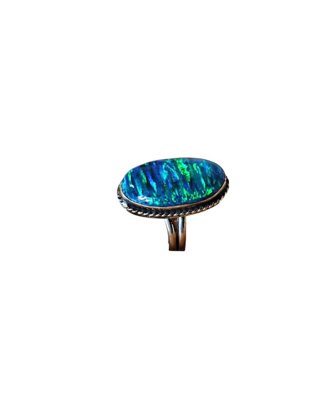 Sterling Opal Ring Womens Size 8 3/4 Oval Blue Green Stone